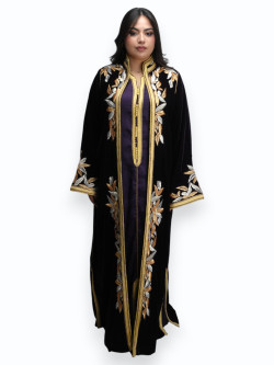 Kimono Velours Violet Impérial Noir Deux Pièces