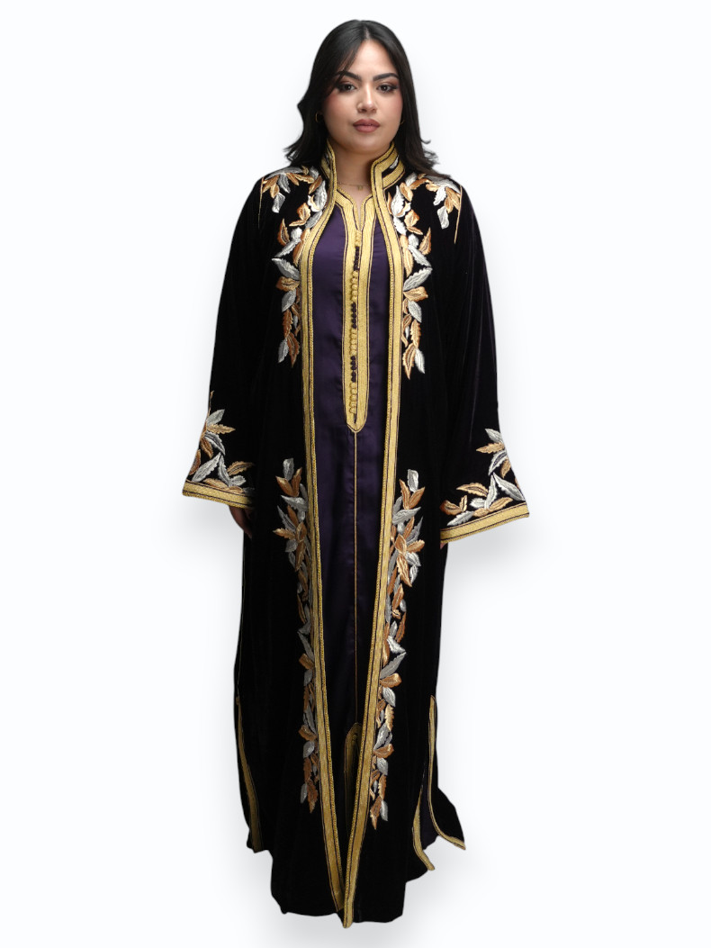 Kimono Velours Violet Impérial Noir Deux Pièces