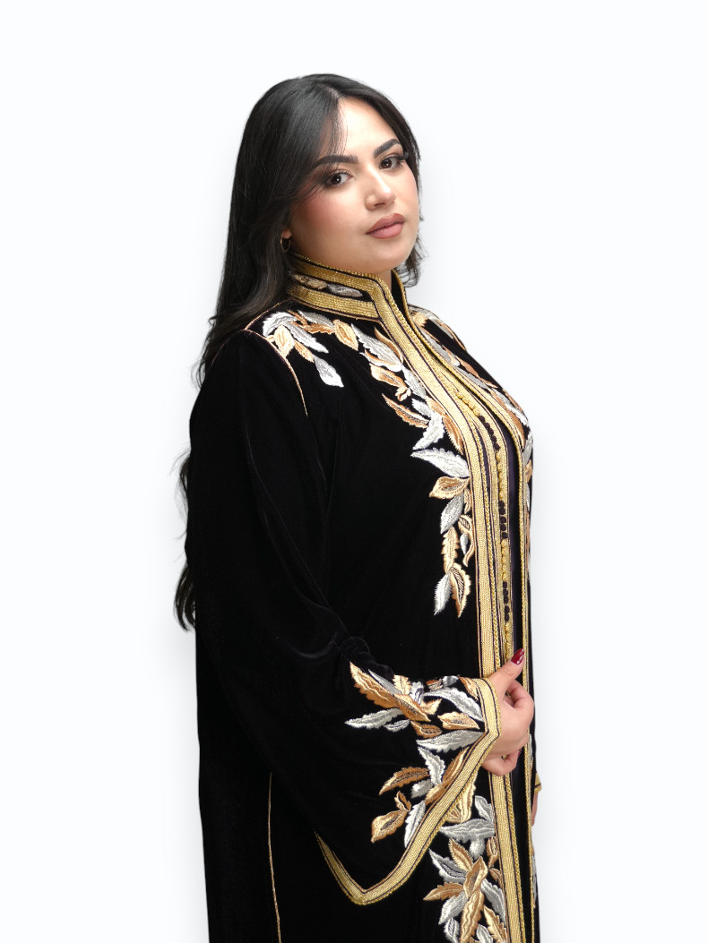 Kimono Velours Violet Impérial Noir Deux Pièces