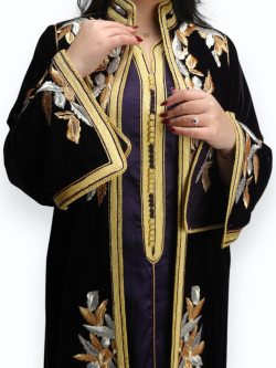 Kimono Velours Violet Impérial Noir Deux Pièces