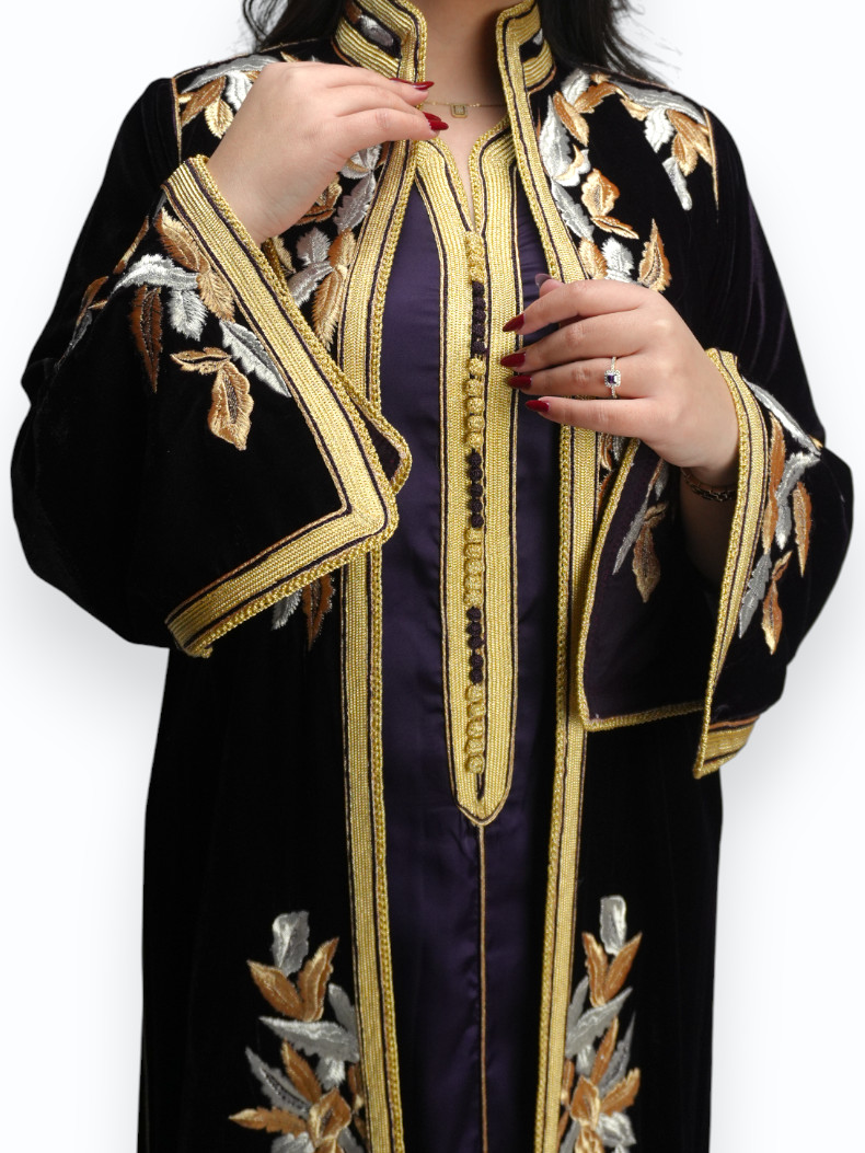 Kimono Velours Violet Impérial Noir Deux Pièces