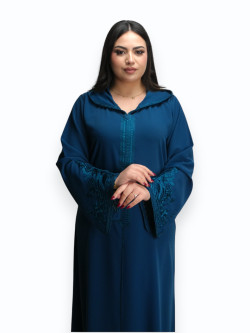Jellaba Crêpe de Soie Bleu Minéral