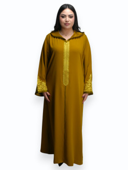 Jellaba Crêpe de Soie Jaune Ocre