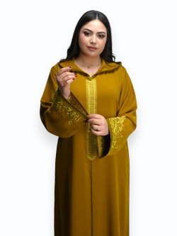 Jellaba Crêpe de Soie Jaune Ocre