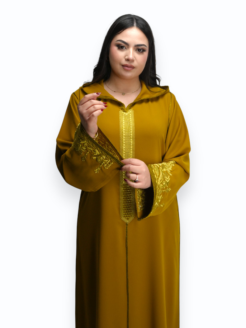 Jellaba Crêpe de Soie Jaune Ocre