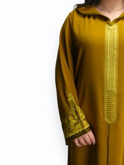 Jellaba Crêpe de Soie Jaune Ocre