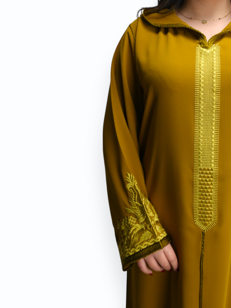 Jellaba Crêpe de Soie Jaune Ocre